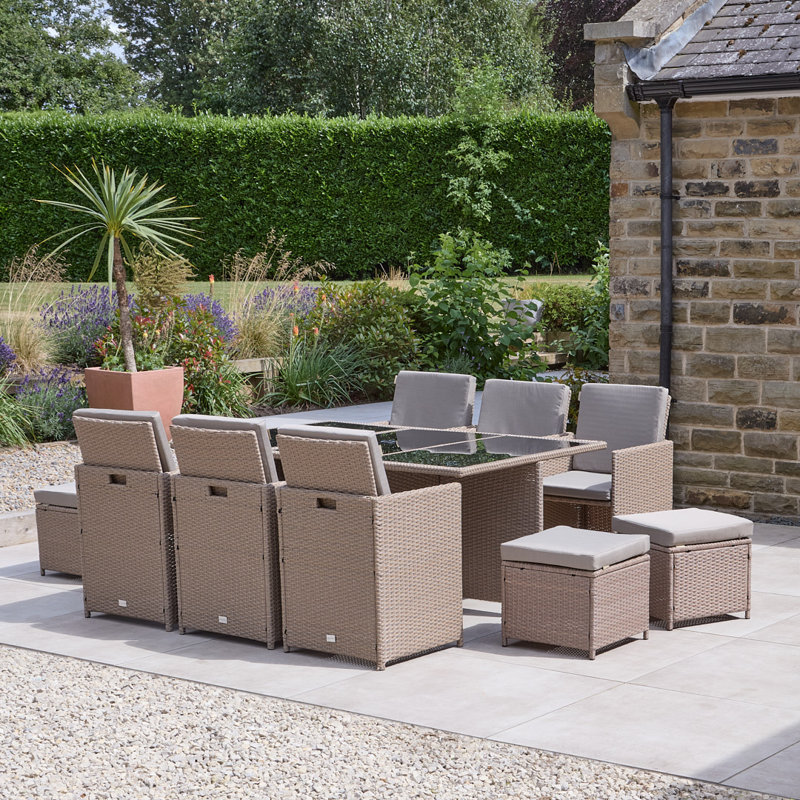 Allexia All Weather Wicker/Rattan 10 - Person with Cushions, Brown, Grey