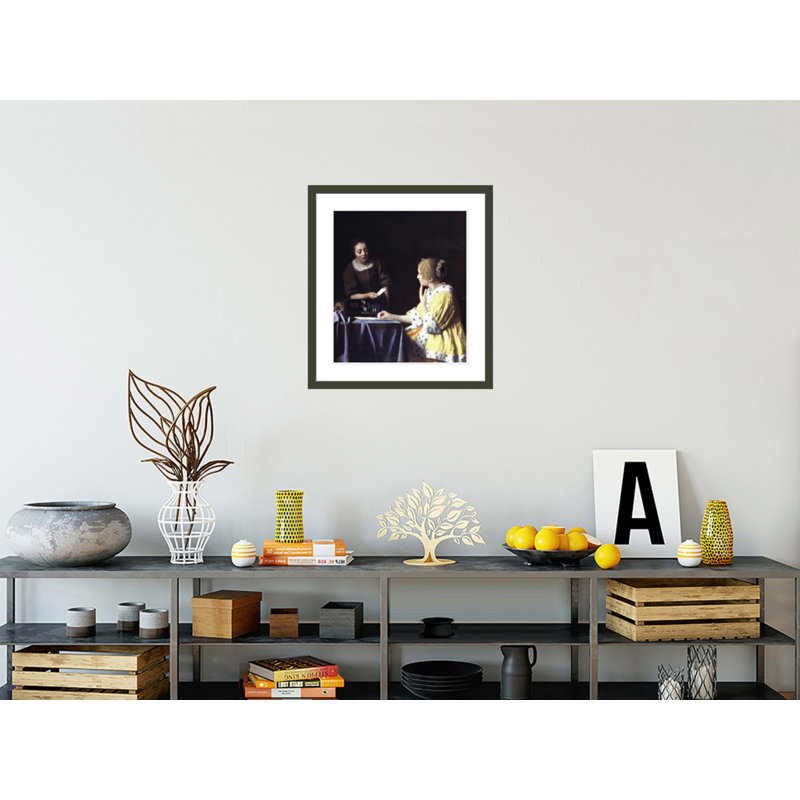 «Lady with Her Maidservant tenant une lettre» par Johannes Vermeer, impression giclée encadrée, 25.93" H x 23.5" W
