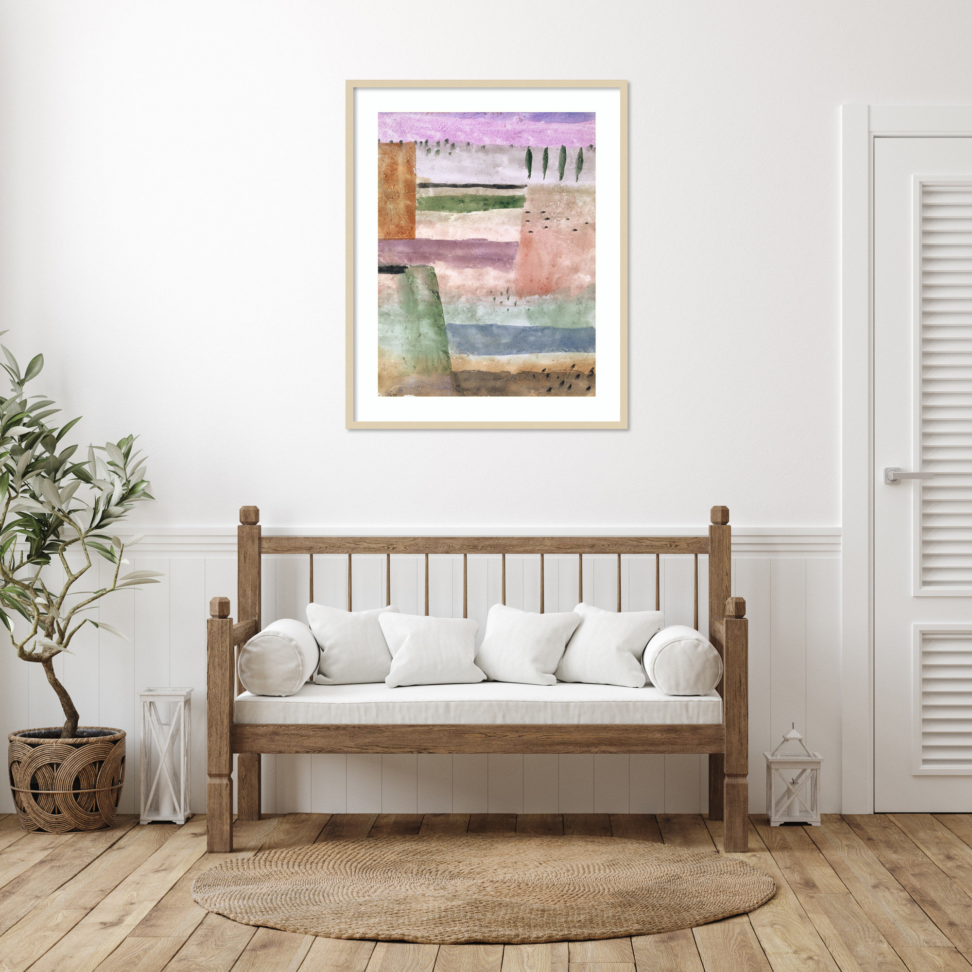 Landscape with Poplars by Paul Klee Wood Framed Wall Art Print, Brown , 41" H x 33" W