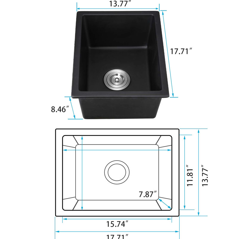 Évier de bar en quartz noir 13,81 po x 17,42 po - et rayure pour plus de propreté avec grille inférieure L 13,81 po x l 17,42 po
