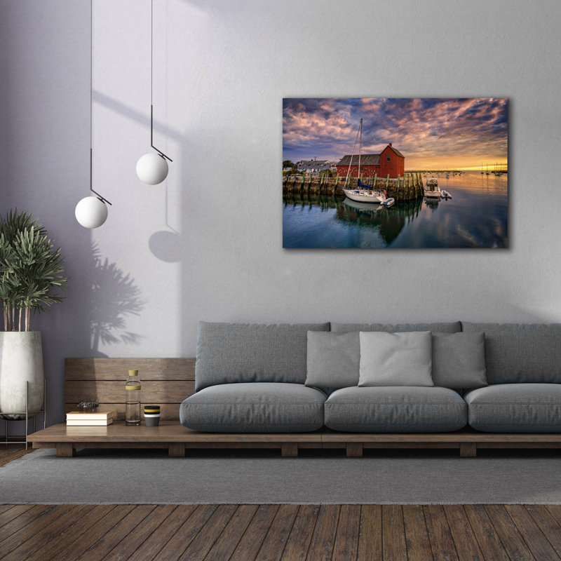 Toile épique Graffiti «Rockport Harbor At Dawn» par Rick Berk, 60 po x 40 po