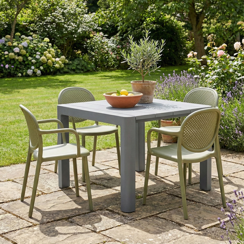Ackles 4 - Person Patio Dining Set with Square Table, Green/Grey