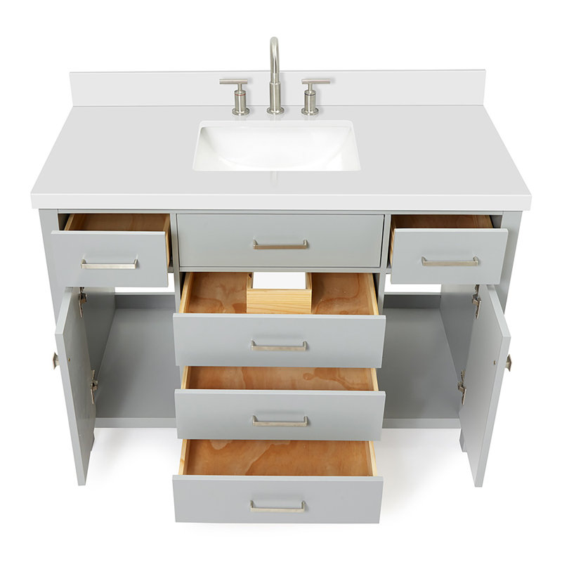 Meuble-lavabo simple 48 po avec plateau en quartz blanc Abbate, Gris
