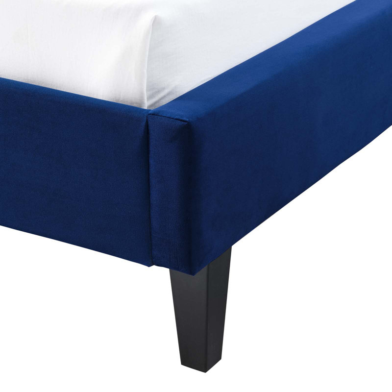 Penelope Tufted Wingback Queen Performance Velvet Platform Bed, Navy