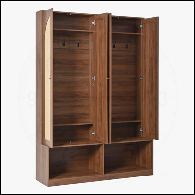 Farmhouse Widen Hall Tree with 4 Doors, Versatile 4-In-1 Seating Bench with 6 Hooks, Mid-Century Entryway Shoe Cabinet, 55.1\ by Bay Isle Home