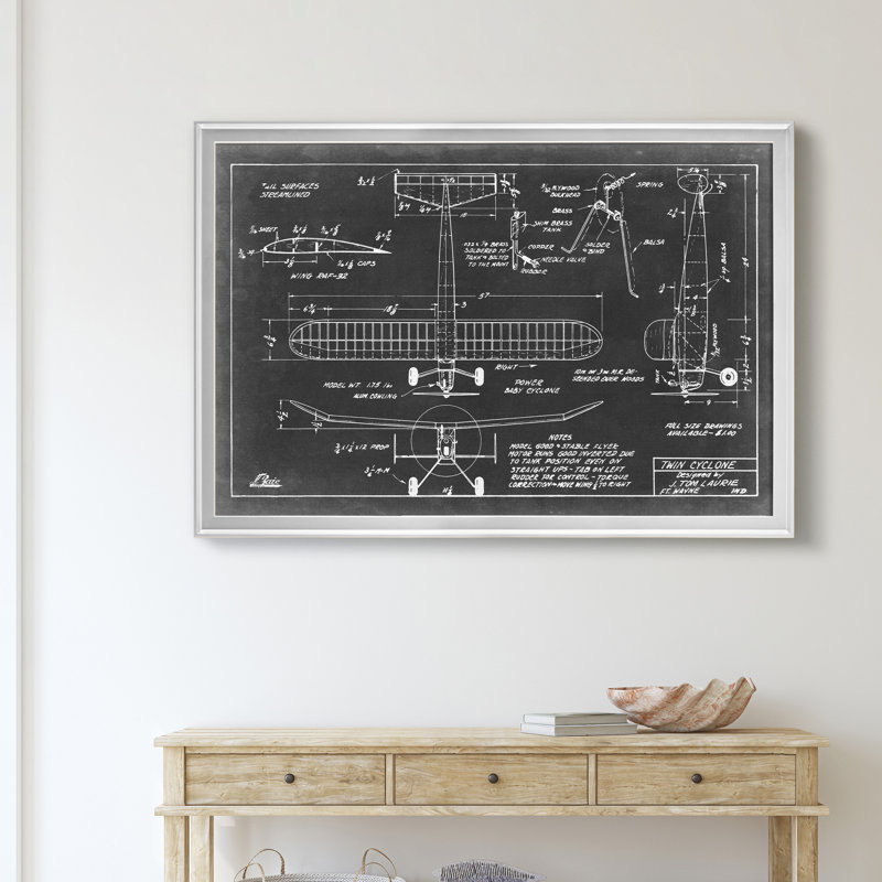 «Aeronautic Blueprint VII» - Cadre photo, impression sur toile, H 30,5 po x l 42,5 po x P 1,5 po, Argent