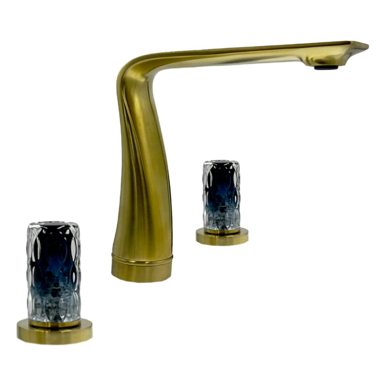 Susanna Widespread Faucet 2-handle Brass Bathroom Faucet with Blue Glass Handles, Brushed Gold