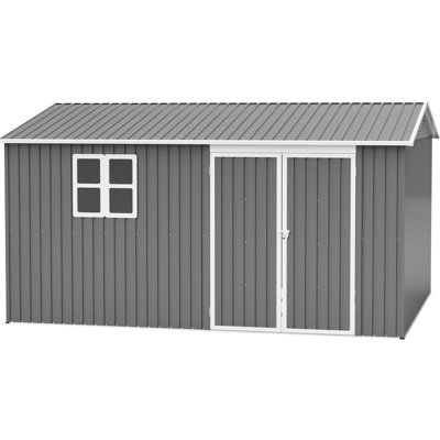 12x10 Ft Outdoor Storage Shed, Metal, Waterproof, Utility Building, Patio Backyard, Grey Sufficient Storage, Practical Design Lawn Grey, Lockable Doors, - Property