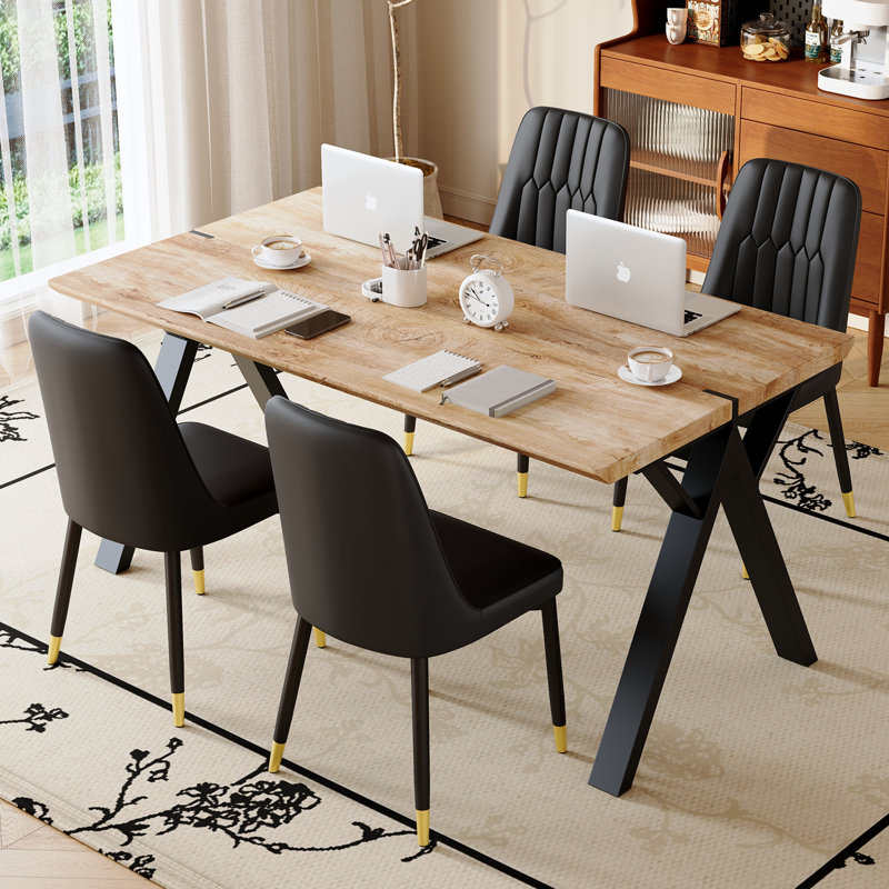 63" Wood Rectangle Dining Table Set, Black, 5 Pieces: Table, 4 Chairs