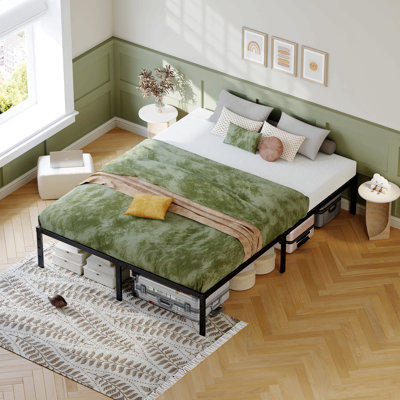 Queen Bed Frame, 14 Inch Heavy Duty Metal Bed Frame With 12.3" Under Bed Storage, 990 Lbs Capacity, Noise-Free Slat Support, Universal Headboard Compatible, No Box Spring Needed, Easy Assembly, Black