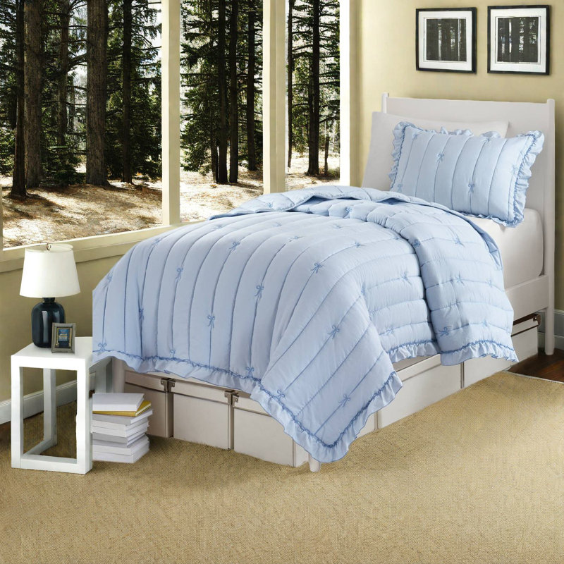 Charming Bow Embroidered Microfiber Bedding Sets For Youthful Spaces