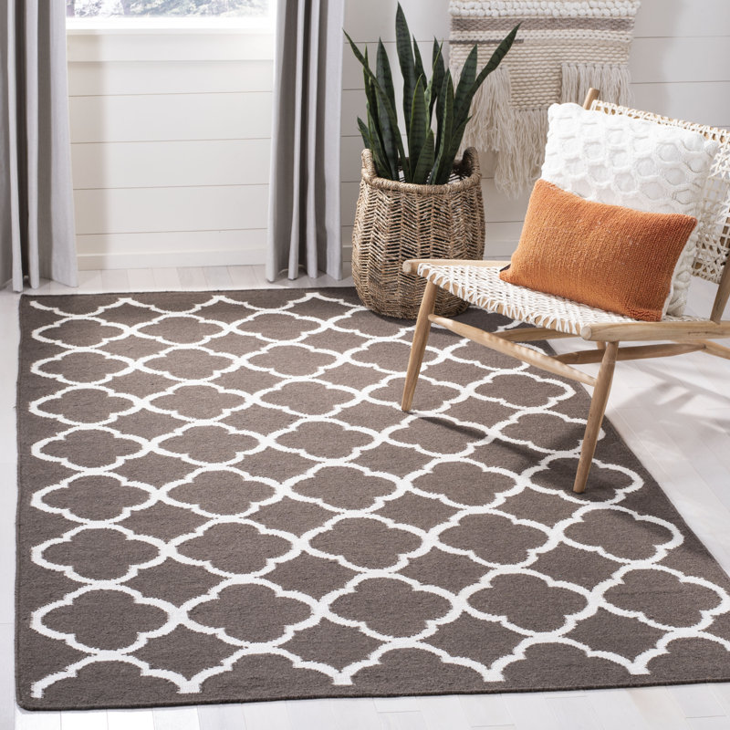 Rodgers Hand Woven Flat Weave Banana Silk/Wool/Cotton Geometric Rug in Brown, Rectangle 5' x 8'