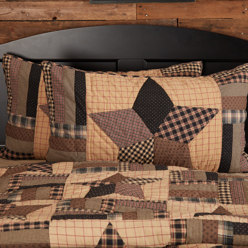King Size Black and Khaki Cotton Star Pattern Sham
