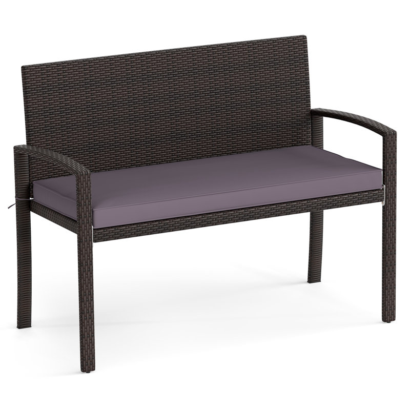 Rattan Garden Bench, Gray