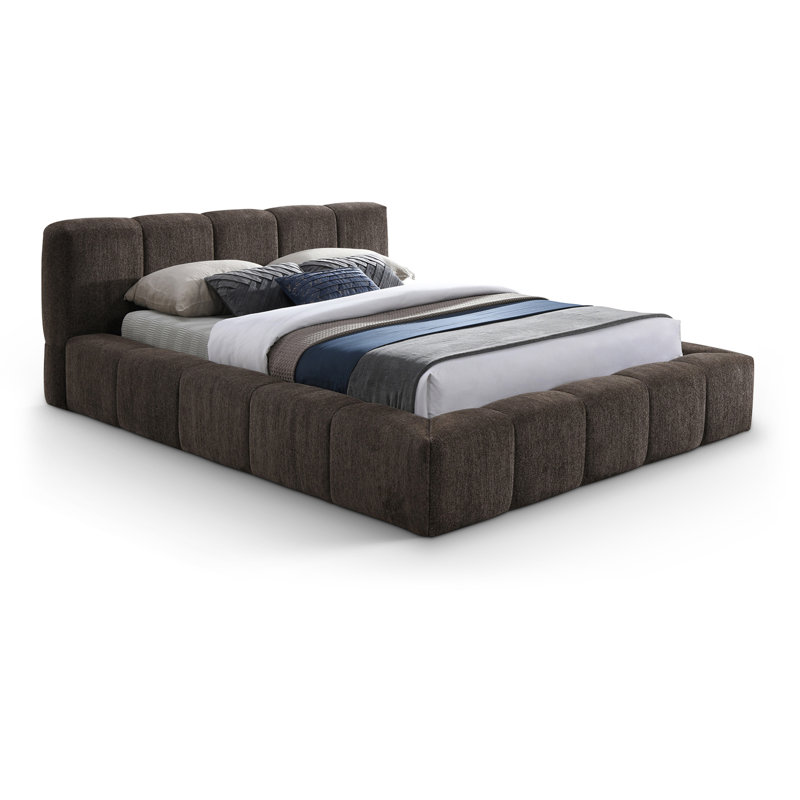 Carlin Chenille Fabric Bed, King, Brown Chenille Fabric