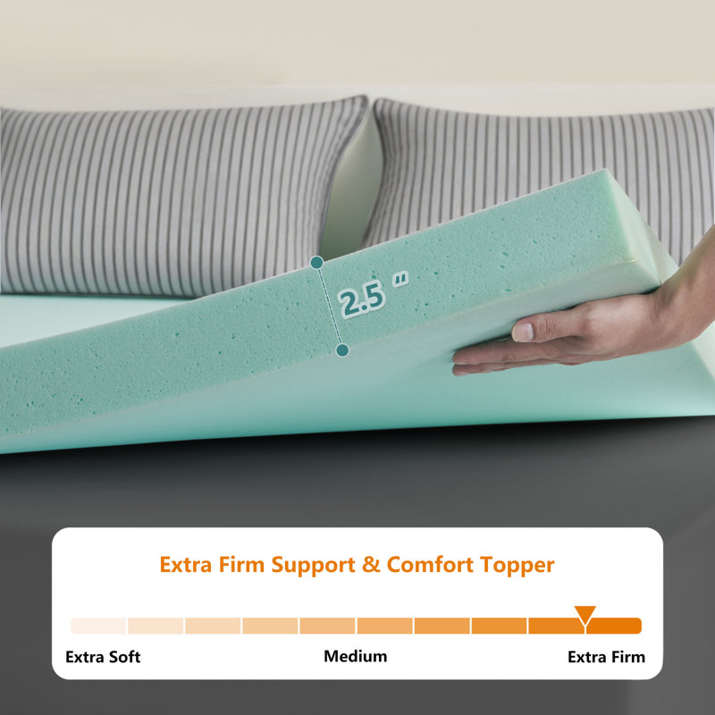 Extra Firm 2.5" Topper- Memory Foam Mattress Topper for Back Pain & Spinal Support, Queen