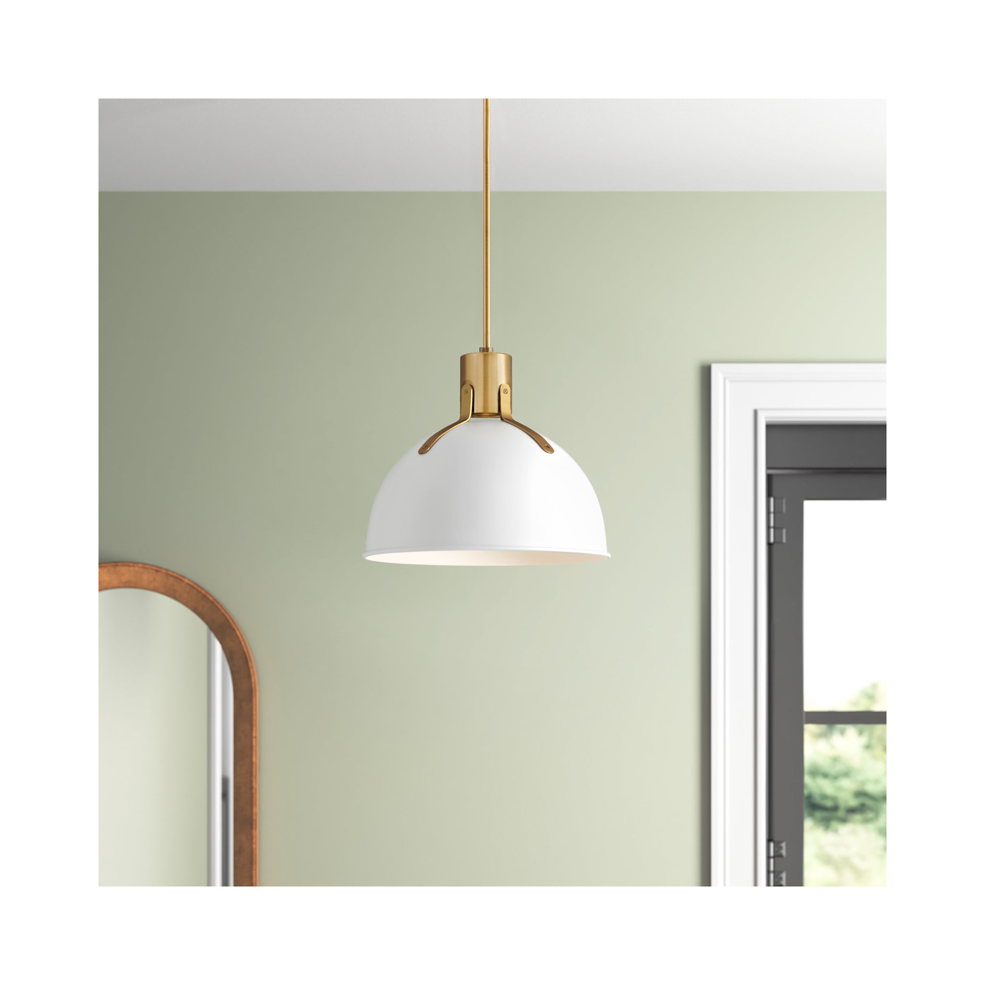 Clendon Single Light Dimmable Pendant, Polished White, 12.25" H x 14" W x 14" D, Polished White