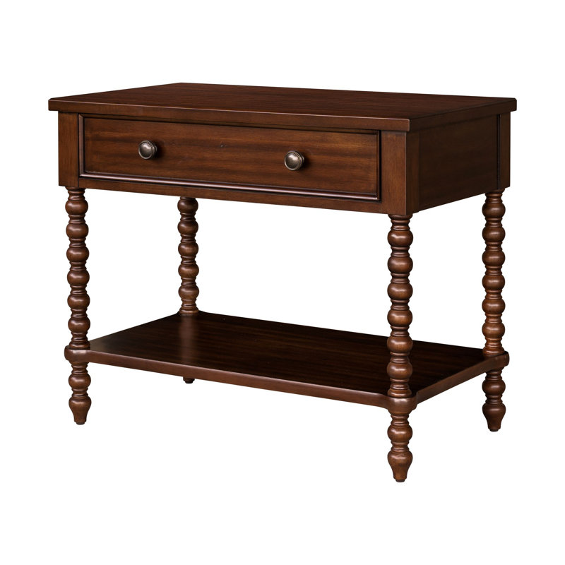 Madison Park Signature Beckett Morocco Brown Large Turned Wood Spindle Nightstand with Drawer and Shelf, Morocco Brown