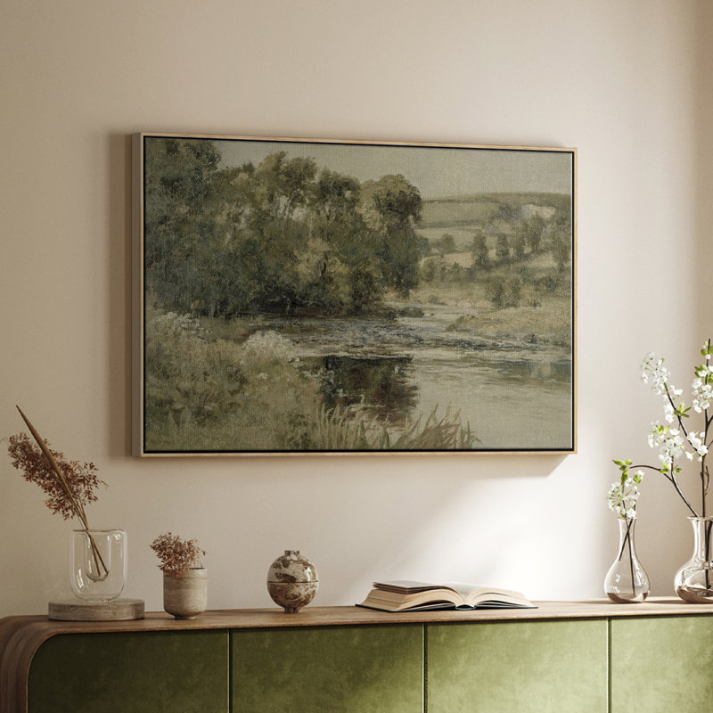 Paysage rétro - DCCCLxxx, H 27 po x l 41 po, Toile argentée avec cadre flottant