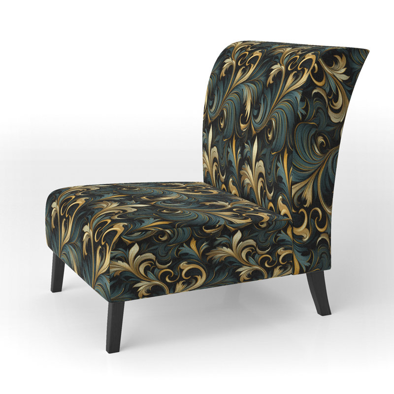 Fauteuil de chambre d'appoint rembourré bohémien et éclectique Gold and Blue Luxury