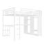 Structure de lit mezzanine grand lit en métal avec bureau, garde-robe intégrée et tablettes de rangement, lit mezzanine haut peu encombrant, blanc