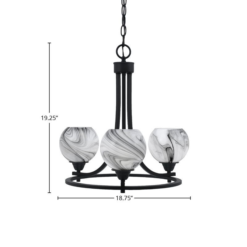 Lustre 3 lumières Waddon Paramount, H 19,25 po x l 18,75 po x P 18,75 po, Argent argent, Noir mat