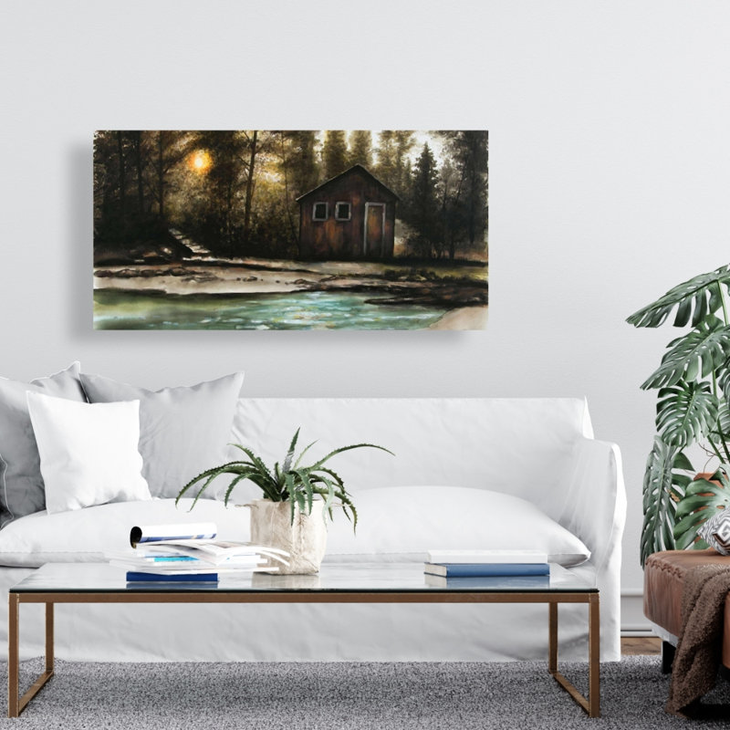 Cabane dans la forêt - Toile rustique Man Cave Home Decor, H 24 po x l 48 po