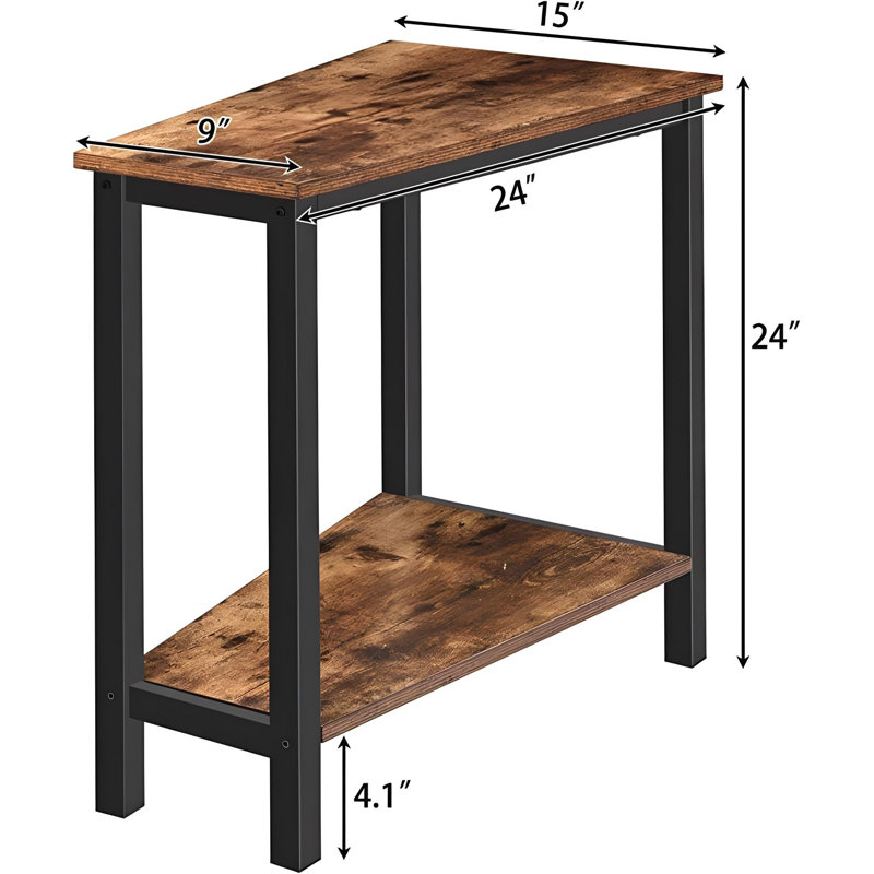 Industrial Wedge End Table With Storage For Small Space