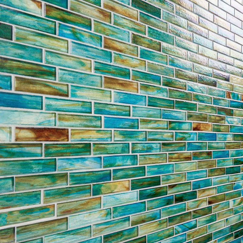 Waterscape 11.82" x 12" Glass Brick Joint Mosaic Wall Tile, Lagoon Green