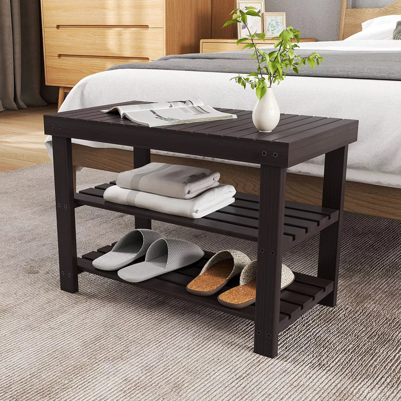 Banc à chaussures, organisateur de rangement d'entrée en bambou à 3 niveaux, porte d'entrée, chambre à coucher, salle de bain, balcon