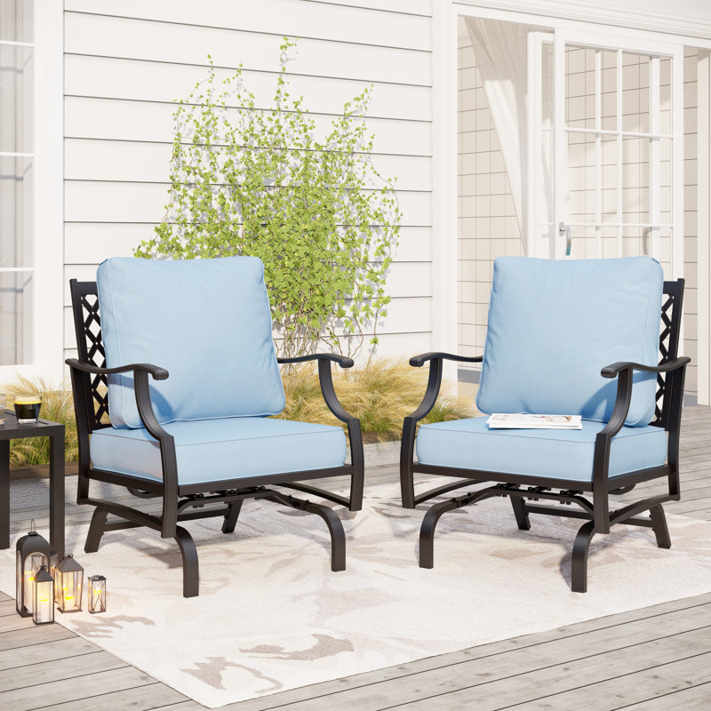 Argirios Metal Patio Rocking Lounge Chair with Cushions (Set of 2), Blue
