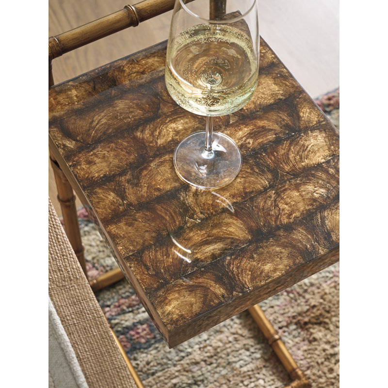 Bronze and Driftwood Coastal Accent Table with Capiz Shell Top