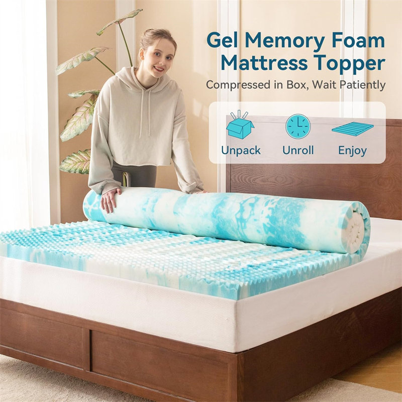 Queen Size Blue Gel Memory Foam Mattress Topper, 2 Inch