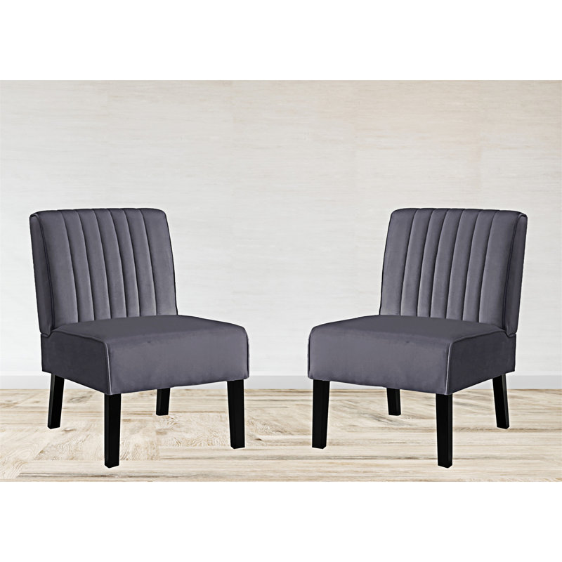 Antanina Wide Slipper Chair,Accent chair,Reading chair with solid wood legs , Gray Velvet
