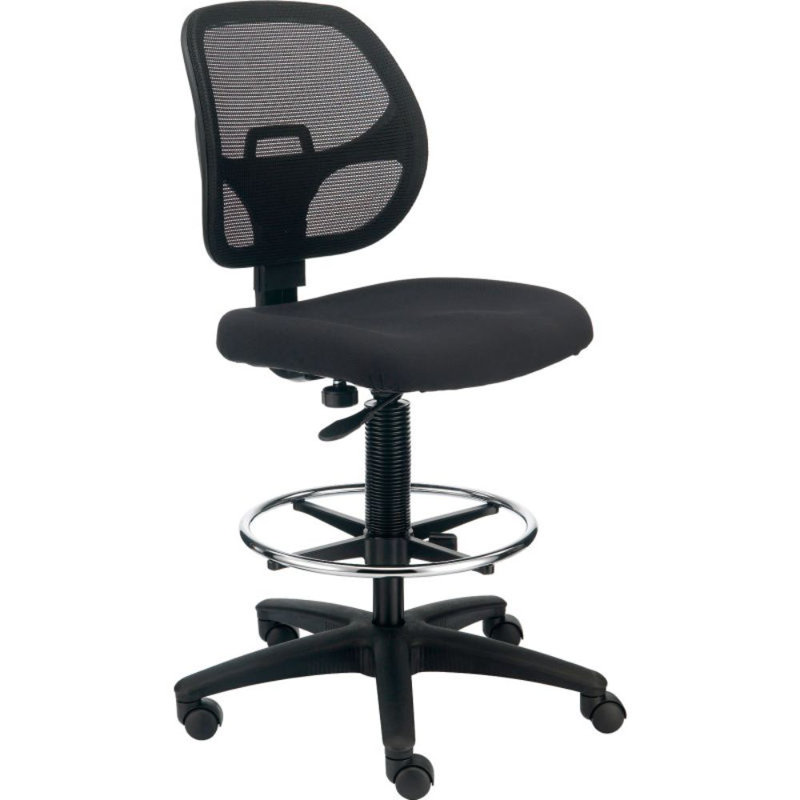 Traditional Backed Adjustable Height Ergonomic Lab Stool with Footring Wheels, Black