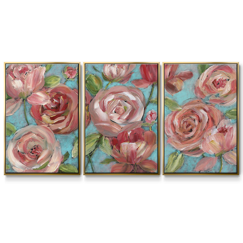 Pêches et crème, reproduction sur toile 3 pièces, H 40 po x l 78 po x P 2 po, Or