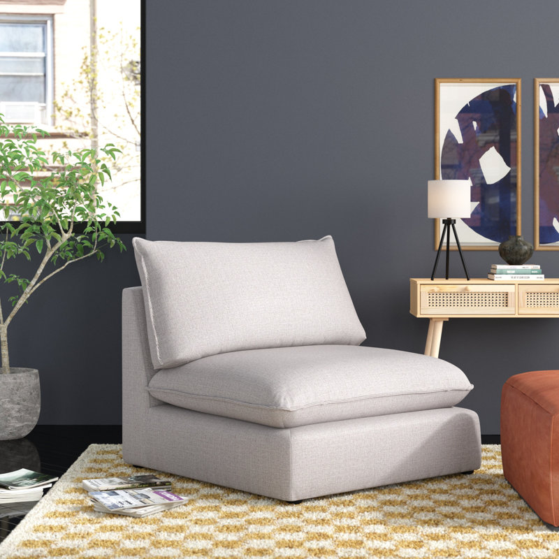 Lin durable sans accoudoirs Tupman Beige, Tissu beige texturé en lin