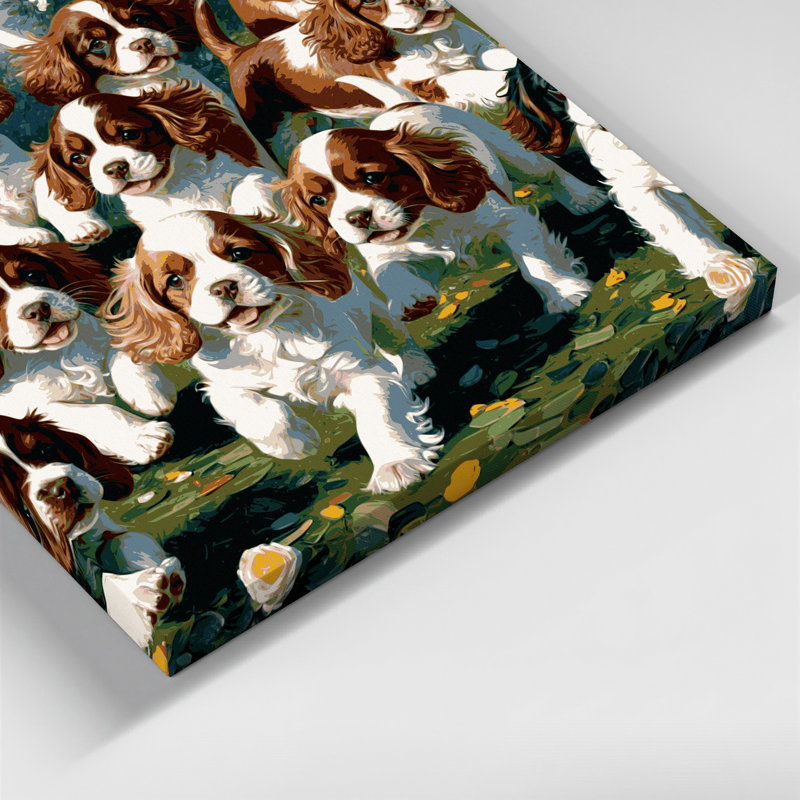 «Dogs English Toy Spaniel», art mural sur toile noire, H 16 po x l 20 po
