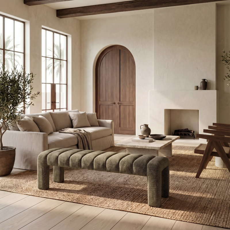 Bellisima Channel Tufted Bench, Olive Green