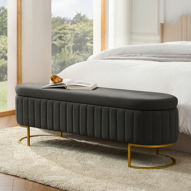 Ferdinand 55.5" W Upholstered Storage Bench, Gray, 19" H x 55.5" W x 17" D