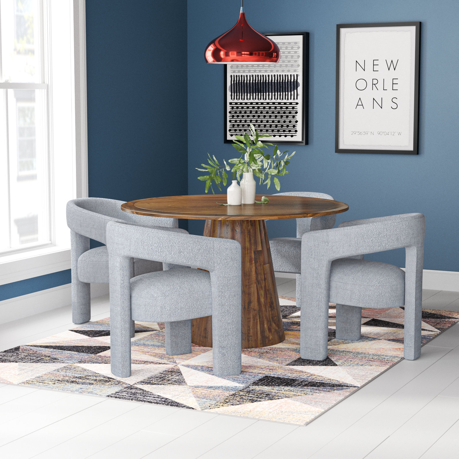 Darlington 5-Piece Dining Set, Gwen Blue Microsuede, Walnut