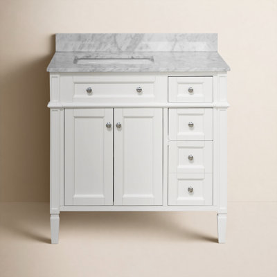 Lakeland 36" Single Bathroom Vanity Set with White Cabinet and Carrara Marble Countertop