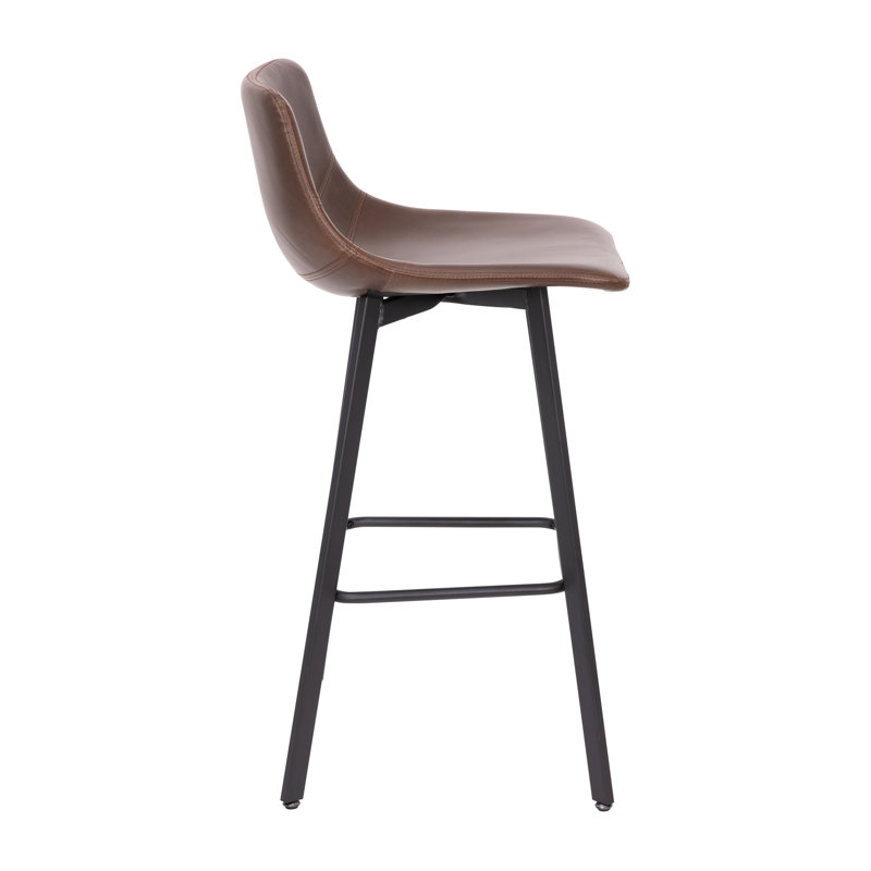 Chocolate Brown Faux Leather Counter Stools with Metal Frame, Set of 2