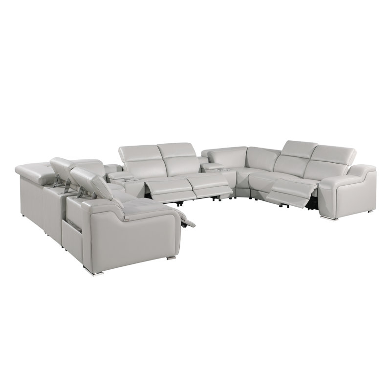 Stanwin 10 - Piece Top Grain Italian Leather Power Reclining Corner Sectional, Cream Genuine Leather