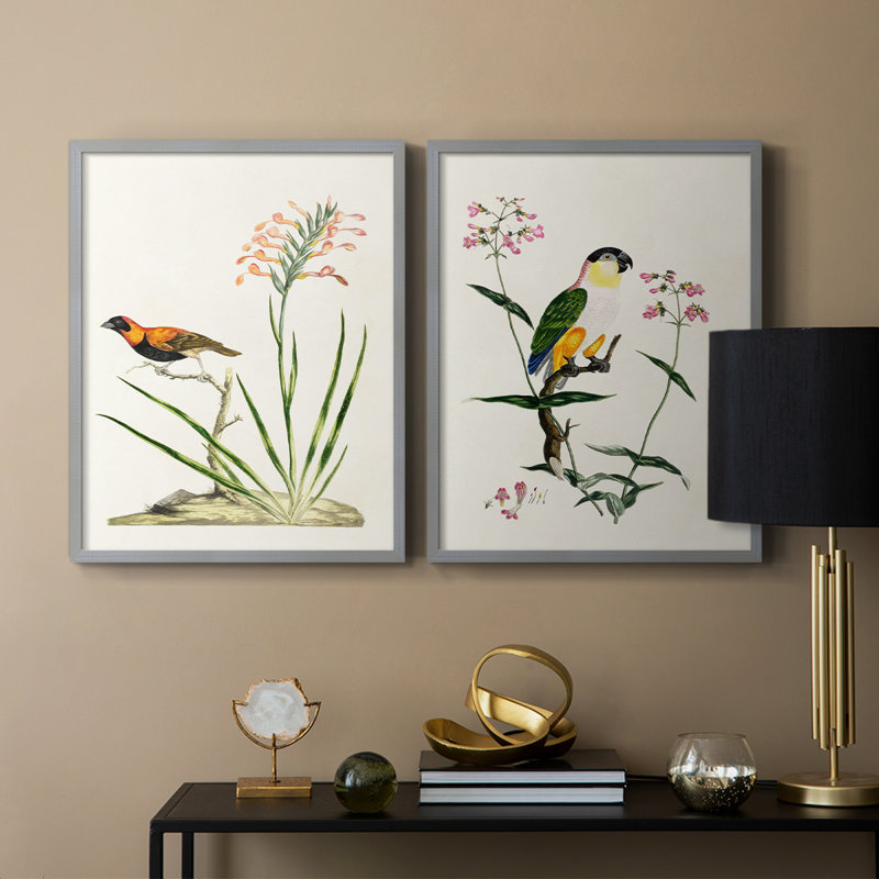 Oiseau dans l'habitat III - reproduction encadrée de qualité supérieure - prête à être accrochée - aucun clou requis - aucun clou requis