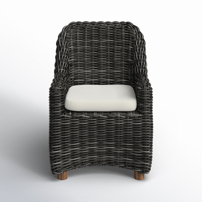 Teak Wicker Premium All-Weather Wicker Outdoor Dining Armchair with Cushion