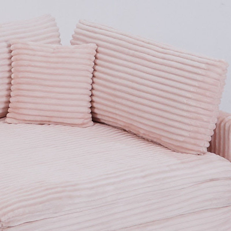 112-inch Corduroy Sofa: Two Throw Pillows, Four Backrests, Pink