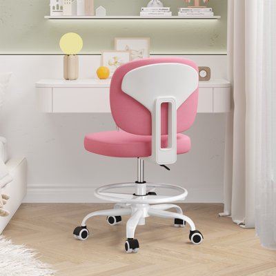 Chaise de bureau sans accoudoirs, chaise de bureau haute à hauteur ajustable et repose-pieds, chaise de bureau ergonomique à dossier moyen pour salle d'art, bureau ou maison