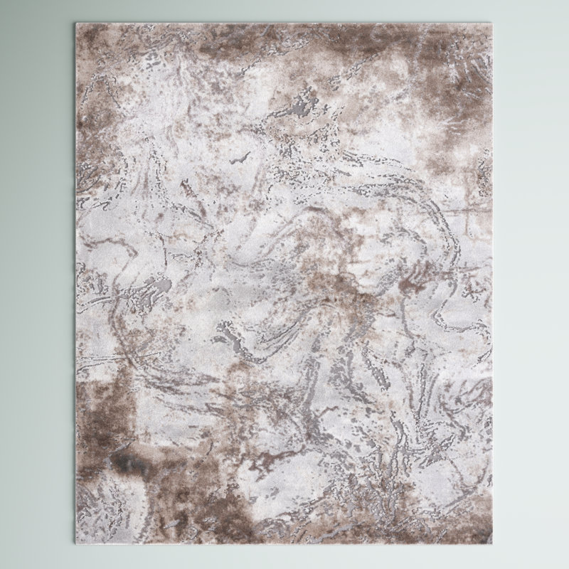 Prevost Abstract Gray/Taupe/White Area Rug, Rectangle 4' x 6'