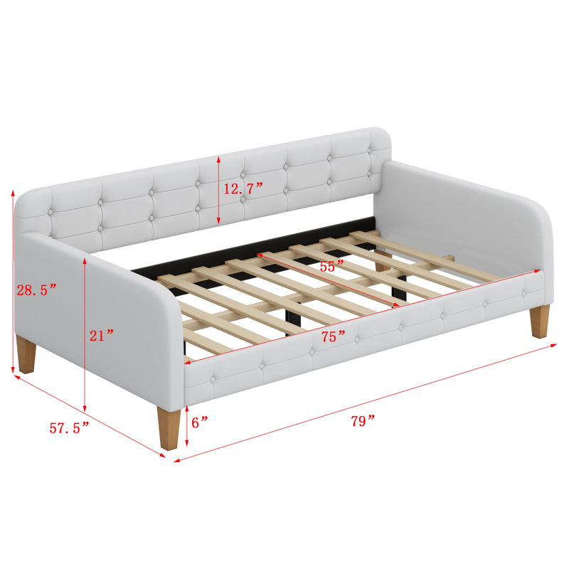 Upholstered Daybed With 4 Support Legs, Beige